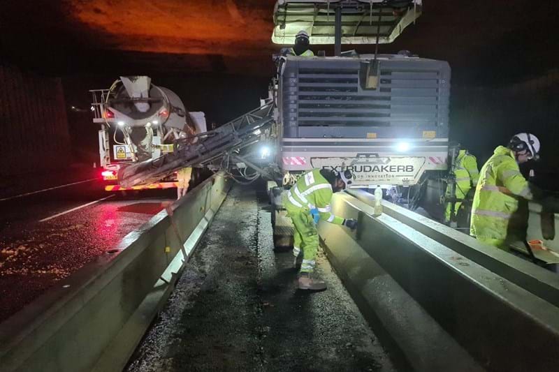 Installing the new concrete barrier in the central reservation between J77 and J79