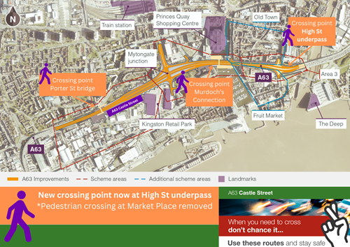 Graphic showing map of hull, with new underpass