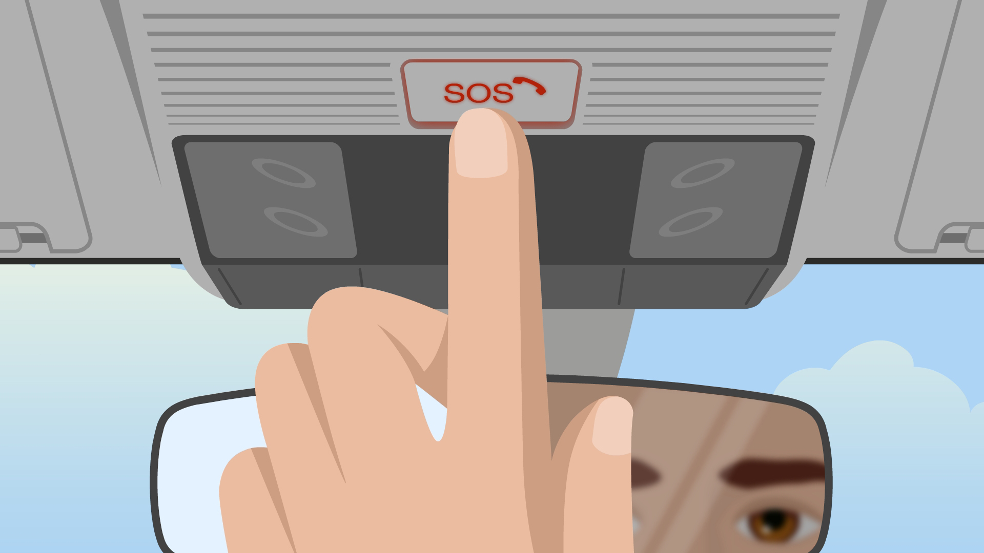 Illustration showing a finger pressing the eCall SOS button