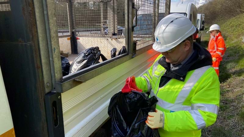 Piles of rubbish cleared from M56 in support of national litter-picking campaign